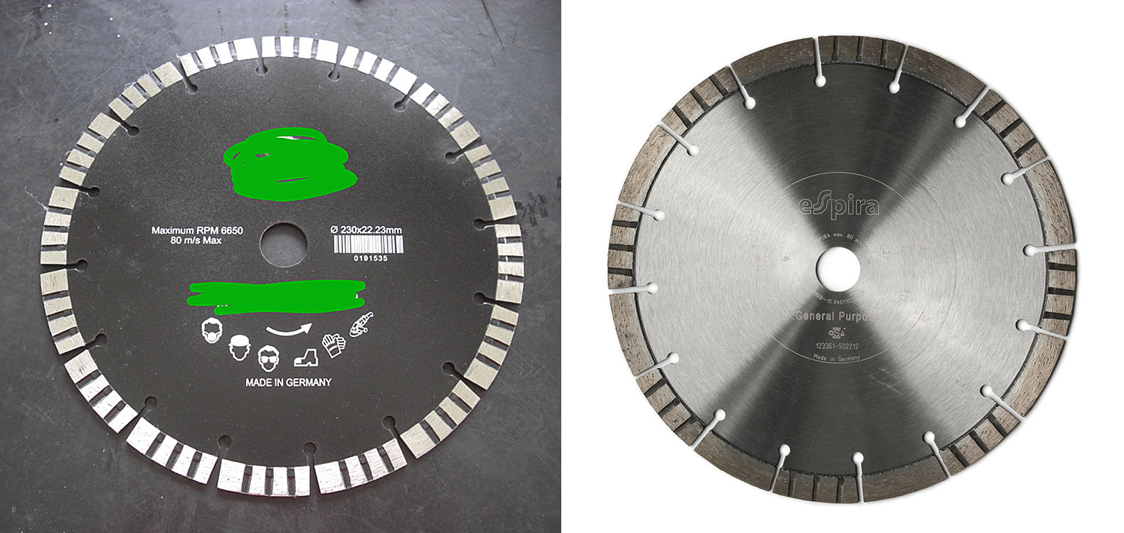 Слева диск &laquo;Made in Germany&raquo;, справа Made in Germany